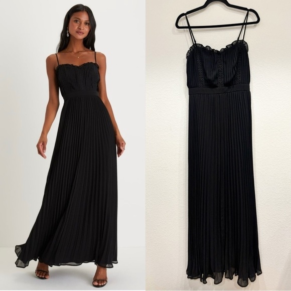Sz L NWOT Lulus Precious‎ Charm Black Pleated Sleeveless Maxi Dress - Picture 1 of 8